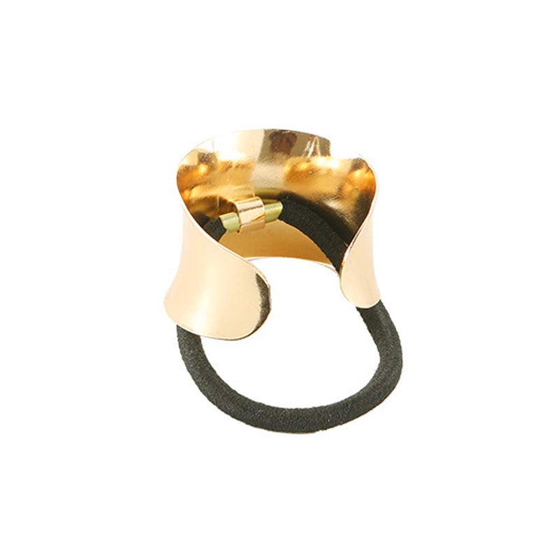 lasenersm 2 Pieces Metal Cuff Ponytail Holder Hair Cuff Elastic Hair Band Rope Hair Ties for Women Girls, Golden and Silver - Image 2